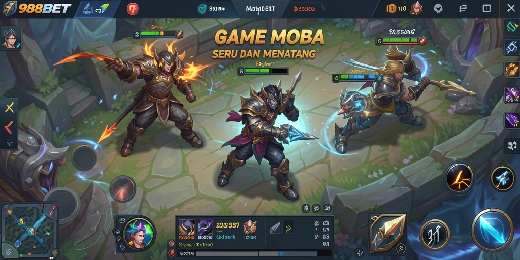 Tangkapan layar 988BET menampilkan aksi seru gameplay MOBA.