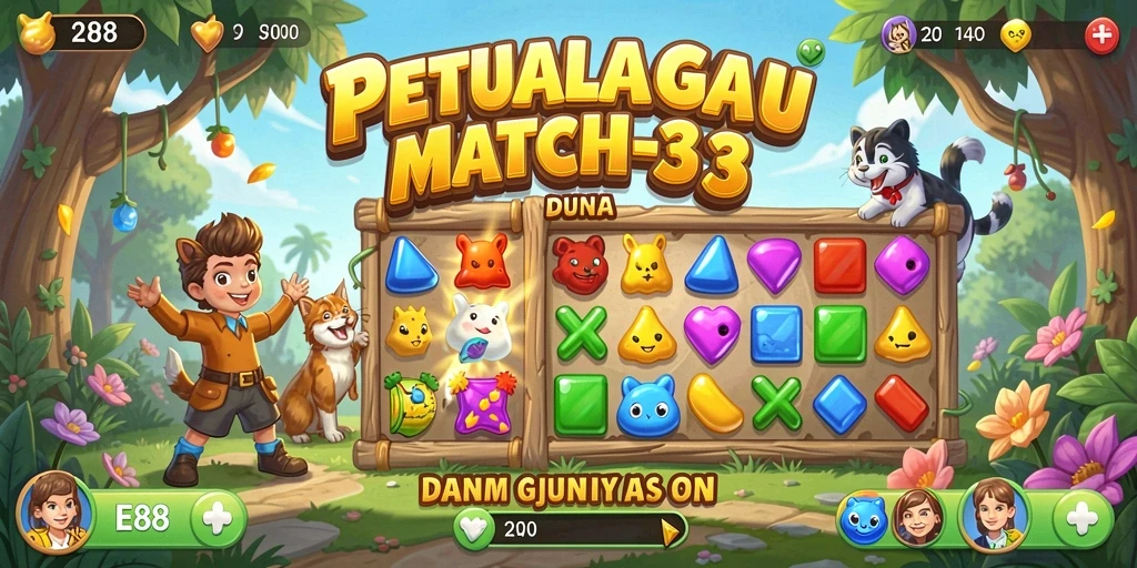 Screenshot E88 menampilkan momen mencocokkan permata dalam gameplay Match-3.