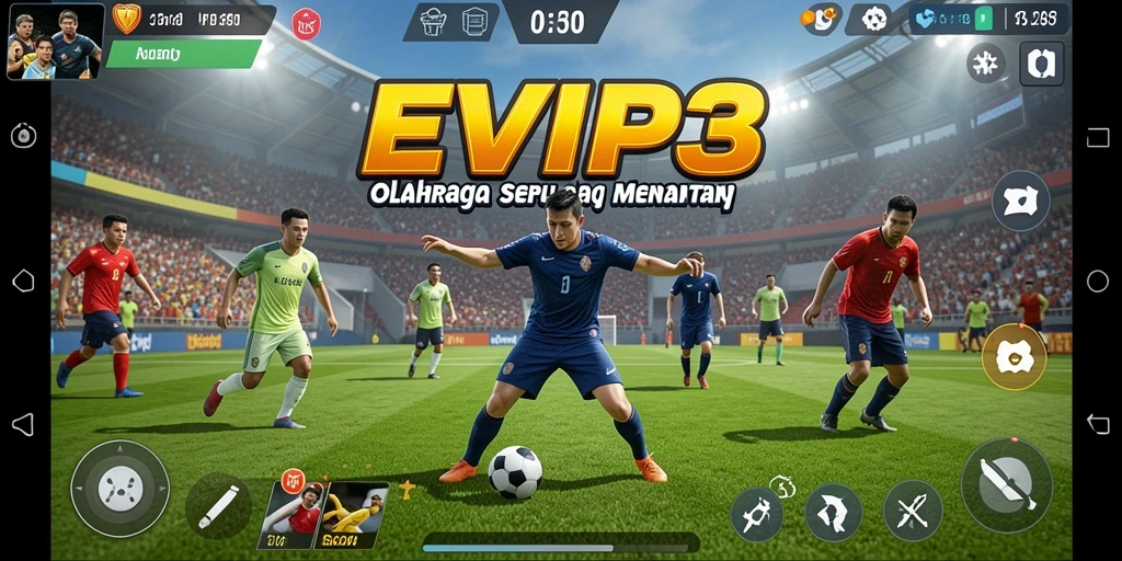 Tangkapan layar EVIP3 menampilkan aksi intens di arena olahraga.