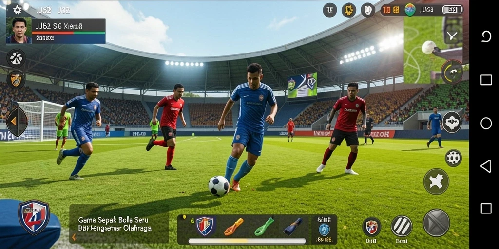 Screenshot utama JJ62 menunjukkan aksi gameplay menarik dalam pertandingan sepak bola.