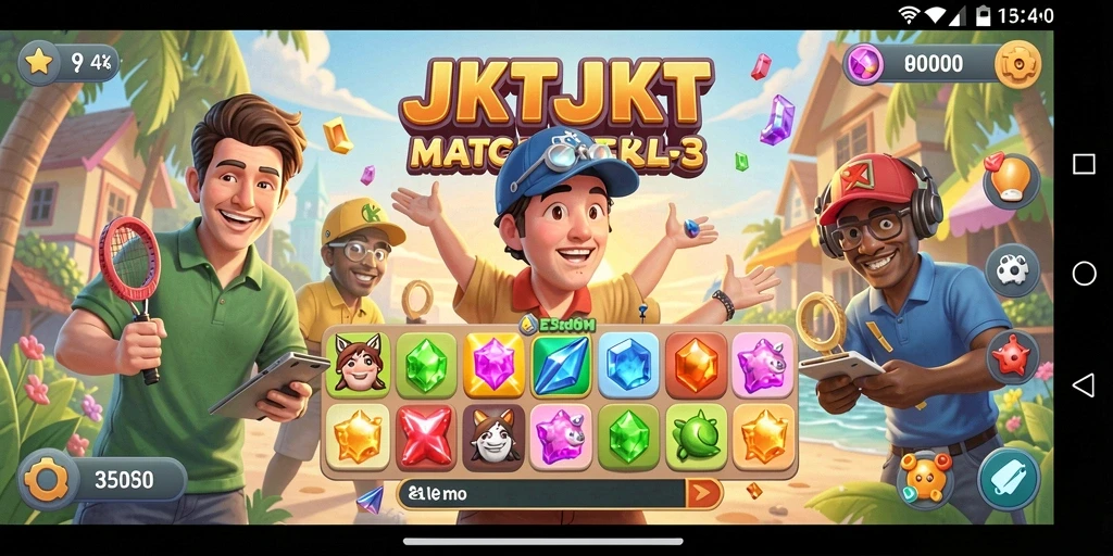 Tampilan gameplay seru JKTJKT saat mencocokkan objek dalam level Match-3.