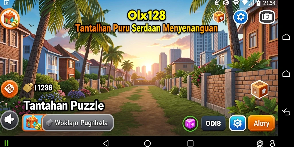 Tampilan utama gameplay OLX128 dengan berbagai tantangan teka-teki.