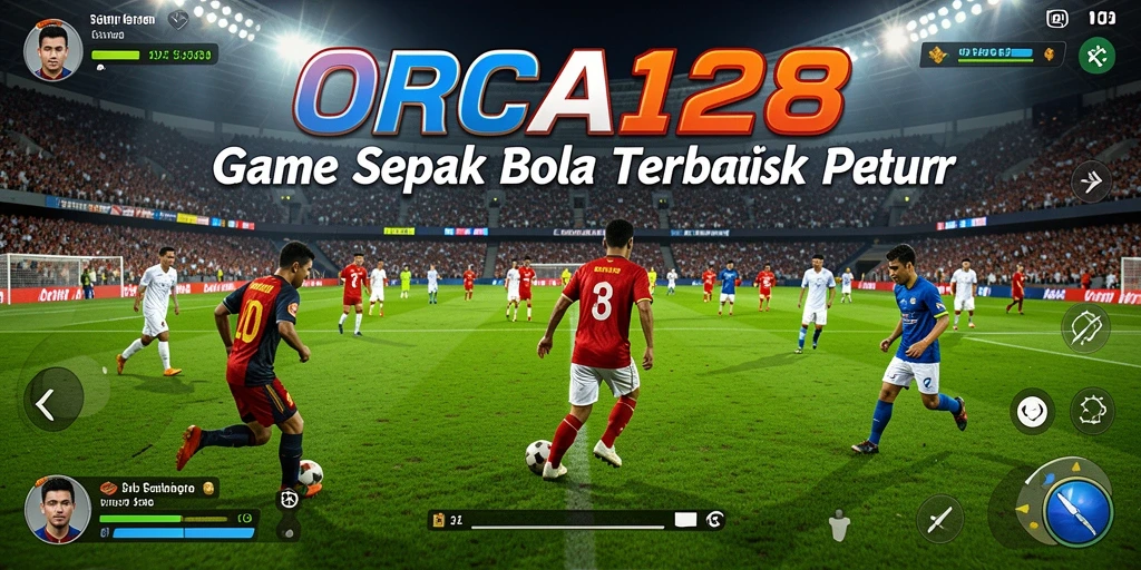 Screenshot permainan <strong>ORCA128</strong> menampilkan aksi sepak bola yang mendebarkan.