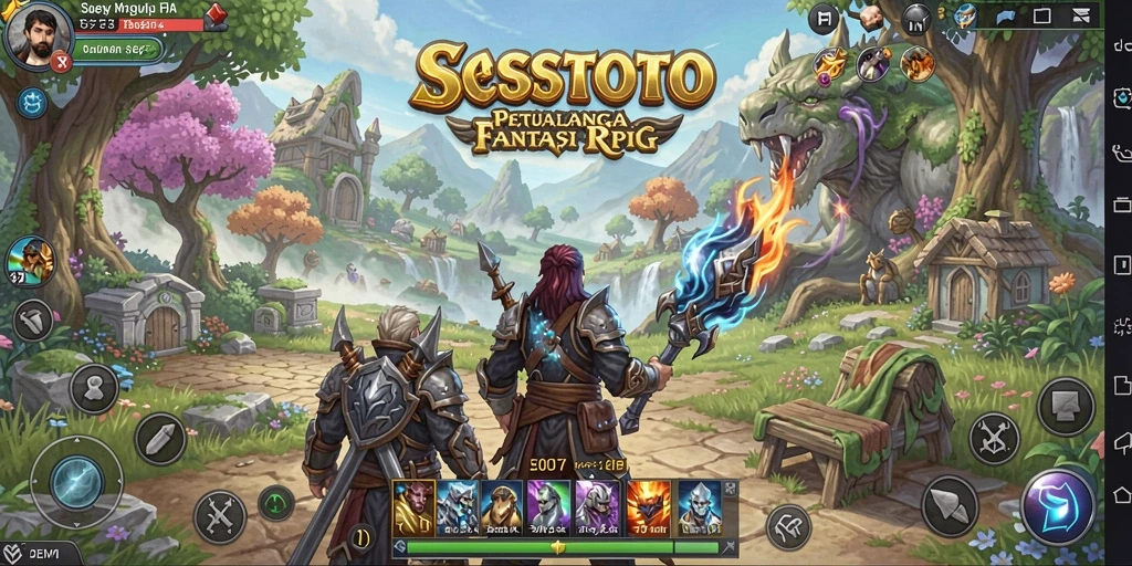 Tampilan screenshot utama SESETOTO yang menunjukkan aksi pertarungan RPG yang mendebarkan.