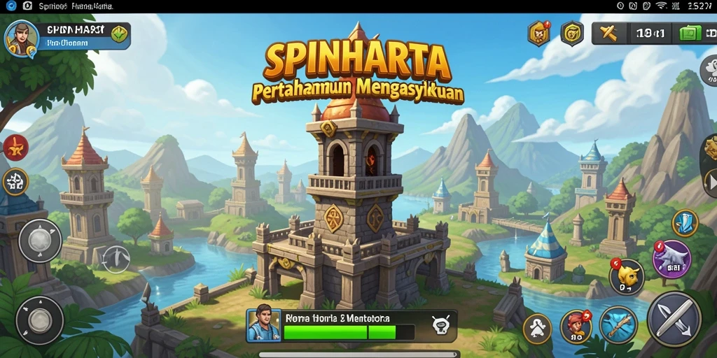 Tampilan gameplay menara pertahanan SPINHARTA yang seru dan menantang.